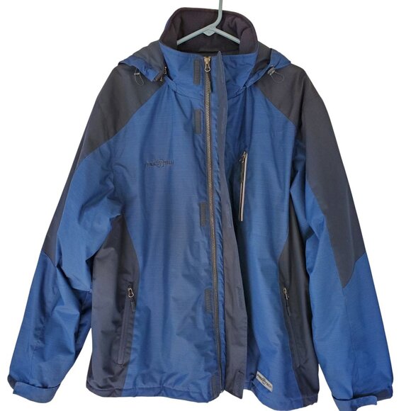FREE TECH Hooded Jacket Coat Men's L Blue Quilt Lining Full Zip Placket Pocket - Picture 5 of 12